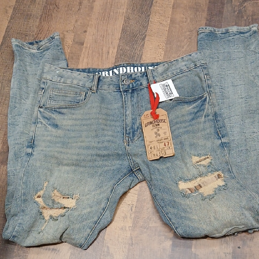 Men's Light Blue Distressed Jeans